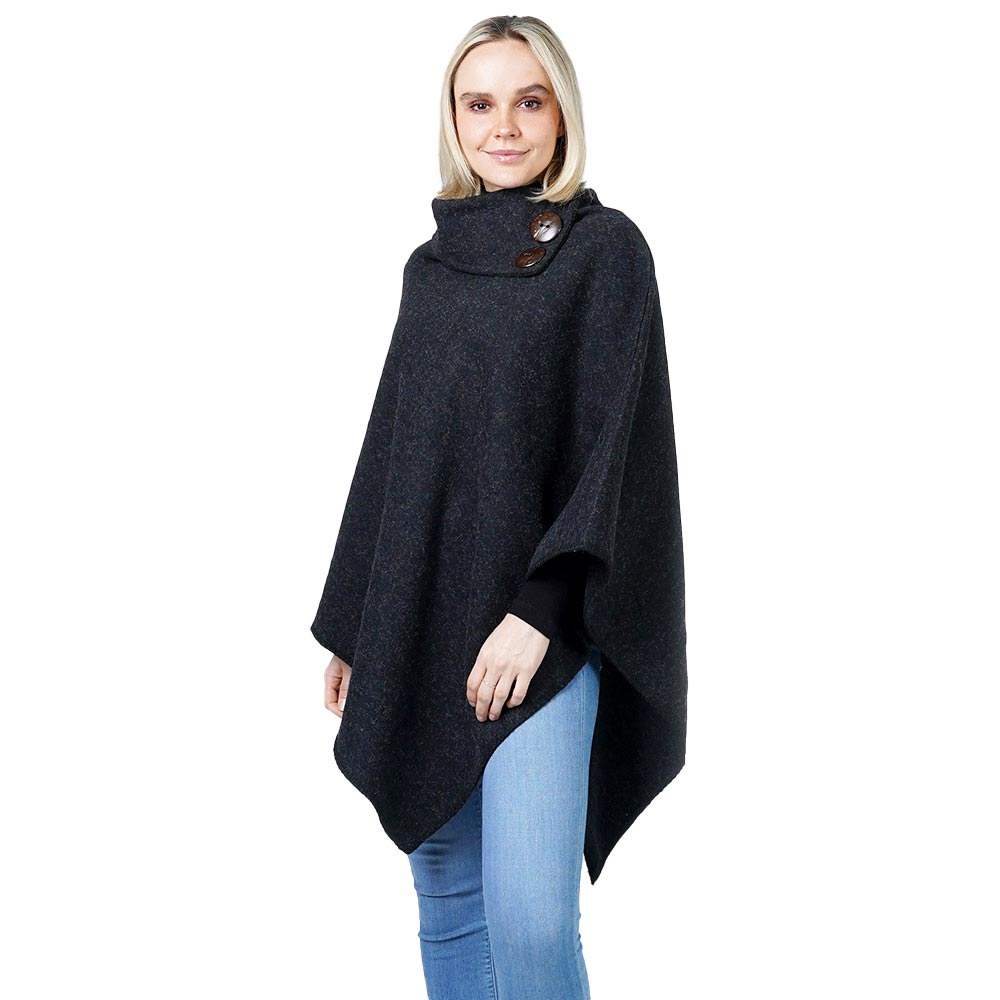 Button Deco Collar Poncho Ruana Wrap - Madeline Love - Flyclothing LLC