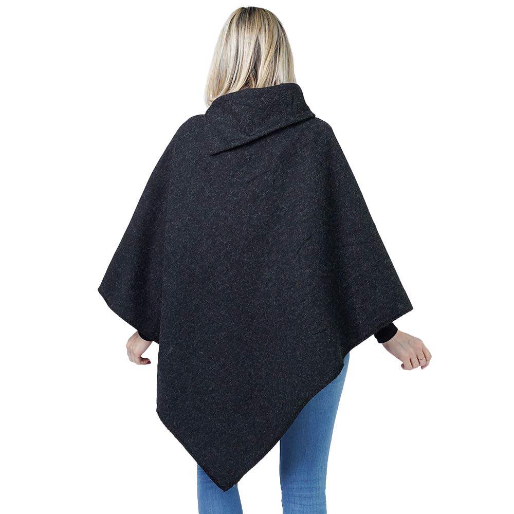 Button Deco Collar Poncho Ruana Wrap - Madeline Love - Flyclothing LLC