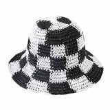 Checkerboard Patterned Straw Bucket Hat - Madeline Love - Flyclothing LLC