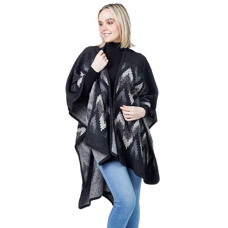 Chevron Pattern Cape Poncho Shawl Wrap - Madeline Love - Flyclothing LLC