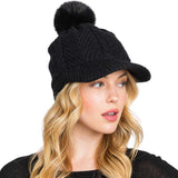 Chevron Patterned Faux Fur Pom Pom Knit Cap - Madeline Love - Flyclothing LLC