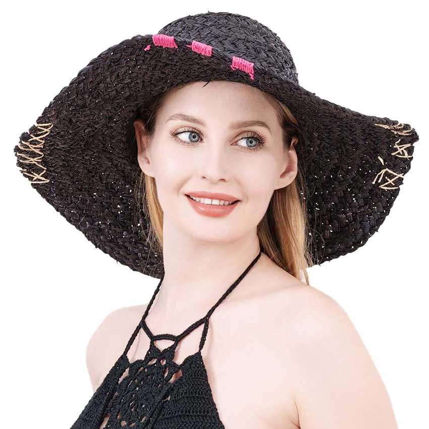 Color Edged Straw Floppy Sun Hat - Madeline Love - Flyclothing LLC