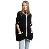 Colored Edge Front Pockets Zipper Cape Ruana Jacket - Madeline Love - Flyclothing LLC