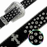 Black Cross Stones With Studs And White Stones Studded Rhinestones Belts - Rhinestone Belt Store - Flyclothing LLC