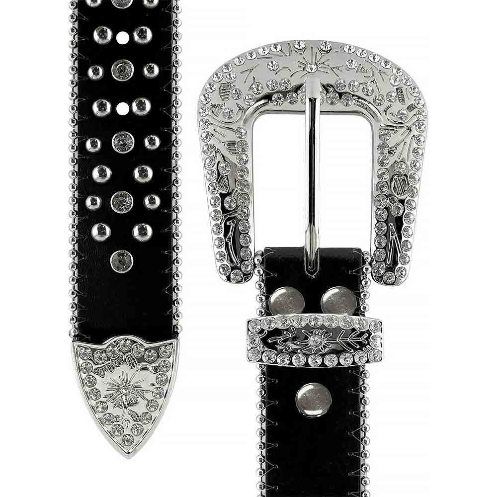 Black Cross Stones With Studs And White Stones Studded Rhinestones Belts - Rhinestone Belt Store - Flyclothing LLC