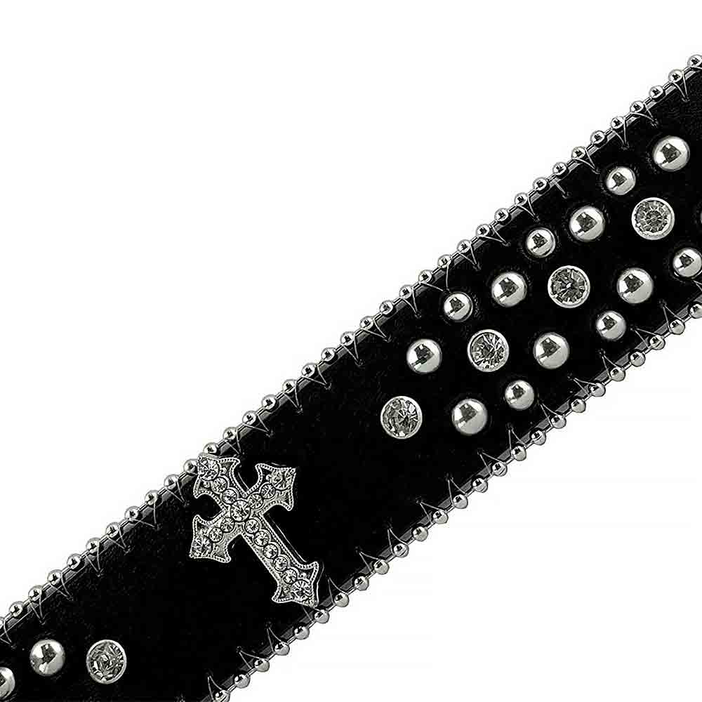 Black Cross Stones With Studs And White Stones Studded Rhinestones Belts - Rhinestone Belt Store - Flyclothing LLC