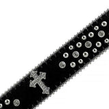 Black Cross Stones With Studs And White Stones Studded Rhinestones Belts - Rhinestone Belt Store - Flyclothing LLC