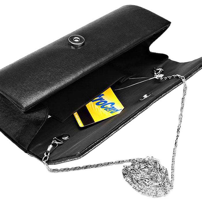 Crystal Cover Shimmery Evening Clutch Bag Metal Chain Strap - Madeline Love - Flyclothing LLC