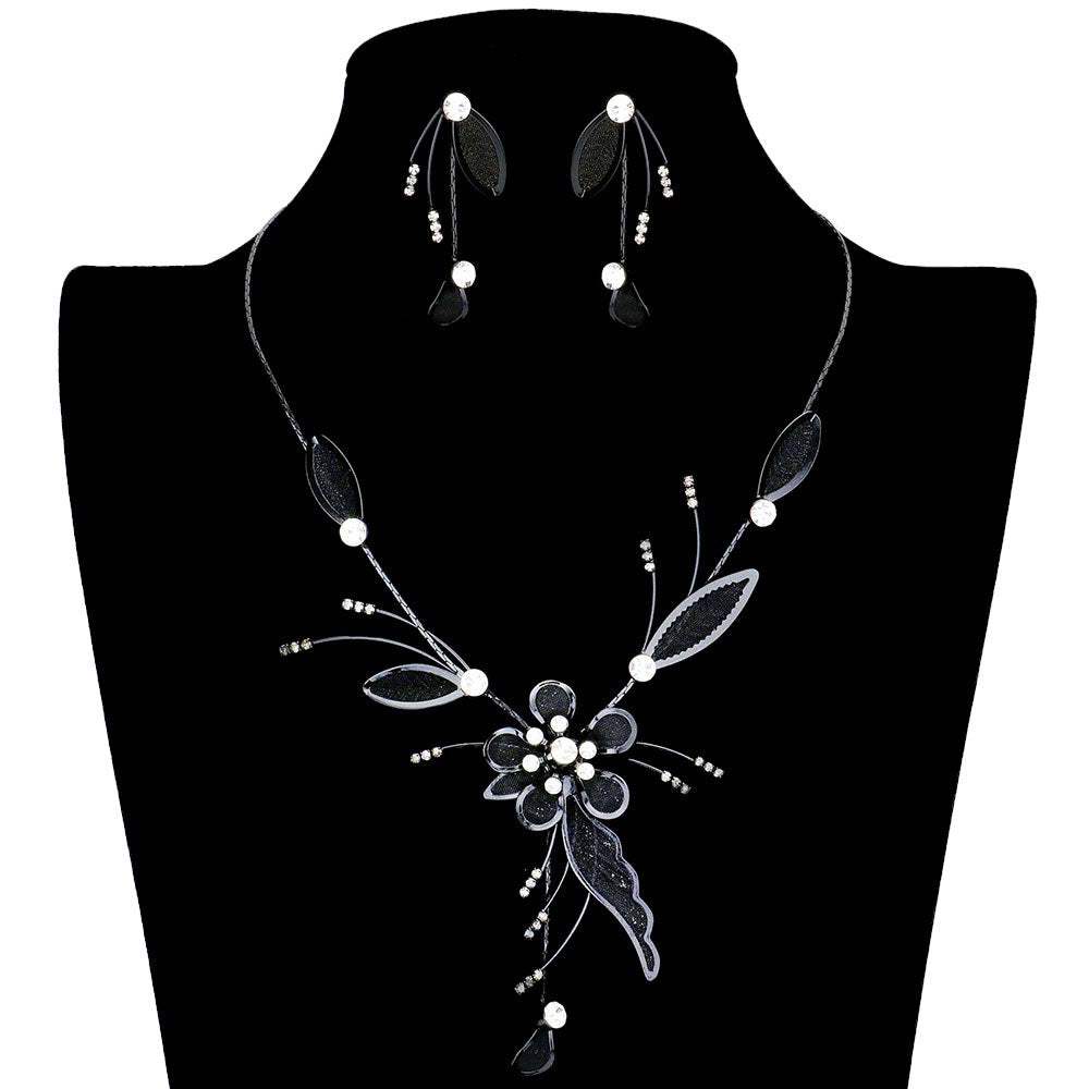 Crystal Detail Metal Mesh Flower Vine Necklace - Madeline Love - Flyclothing LLC