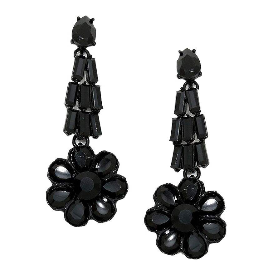 Crystal Rhinestone Flower Evening Earrings - Madeline Love - Flyclothing LLC