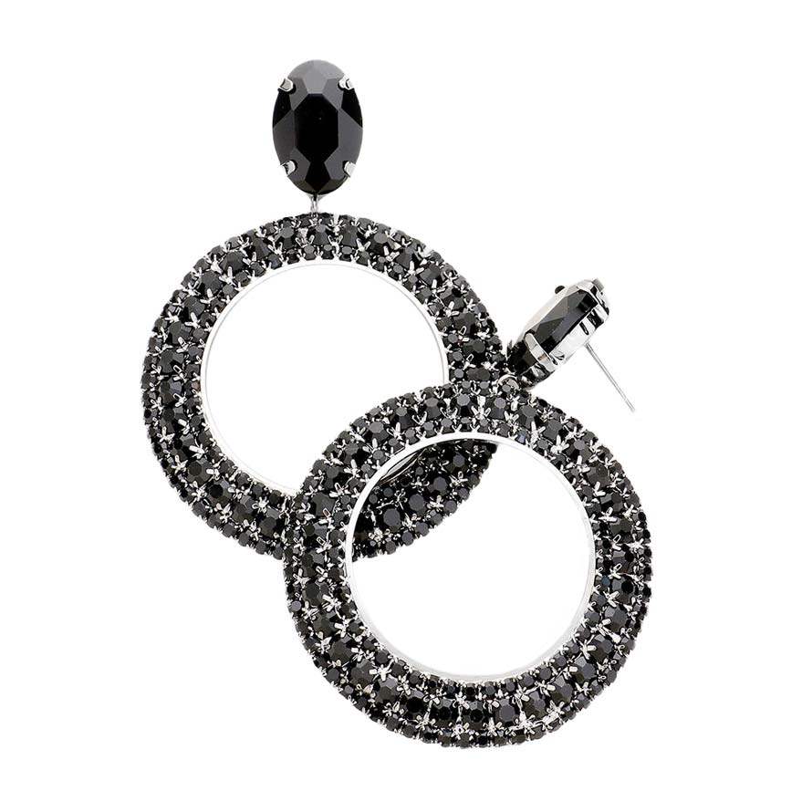 Crystal Rhinestone Open Circle Dangle Evening Earrings - Madeline Love - Flyclothing LLC