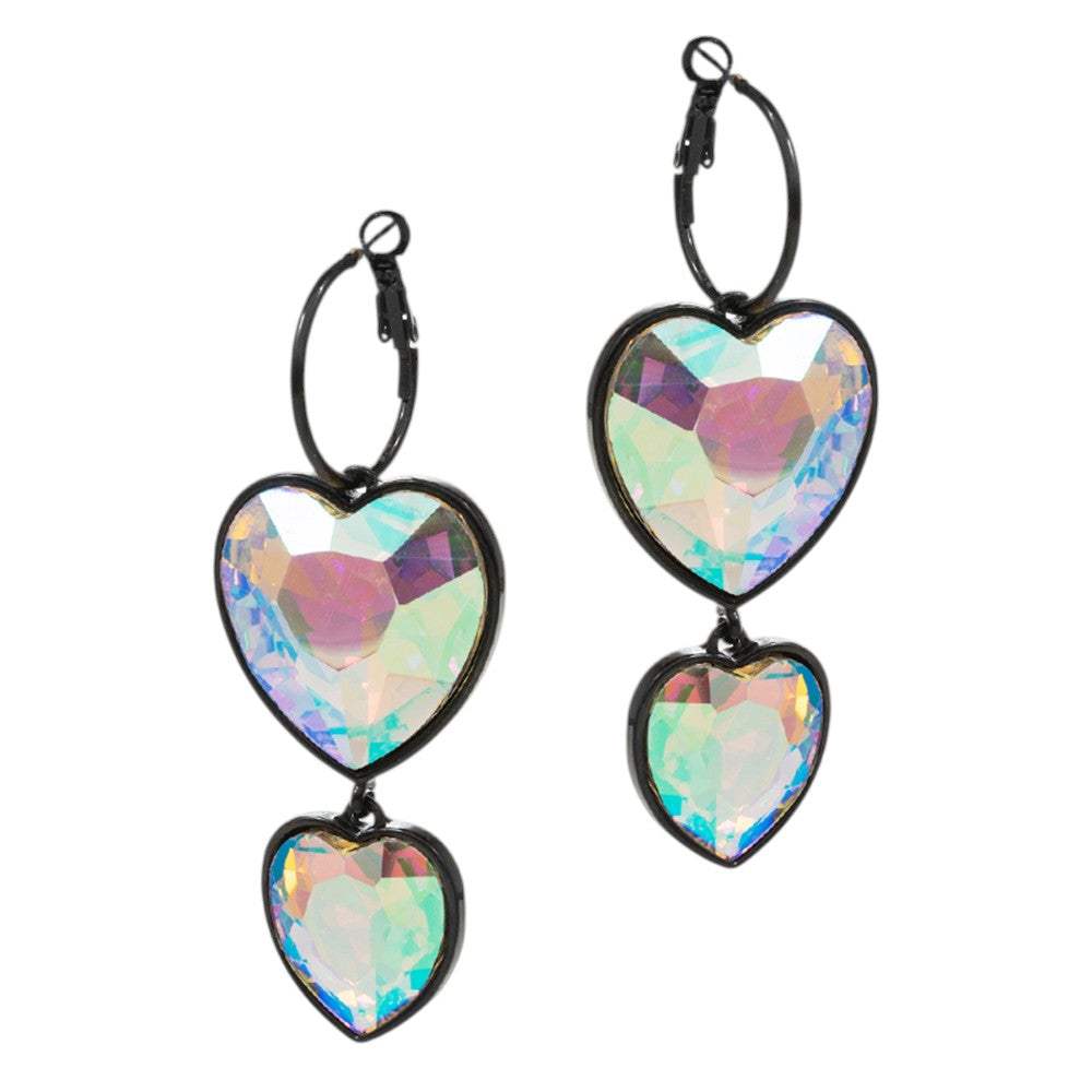 Crystal Stone Double Heart Link Dropdown Earrings - Madeline Love - Flyclothing LLC