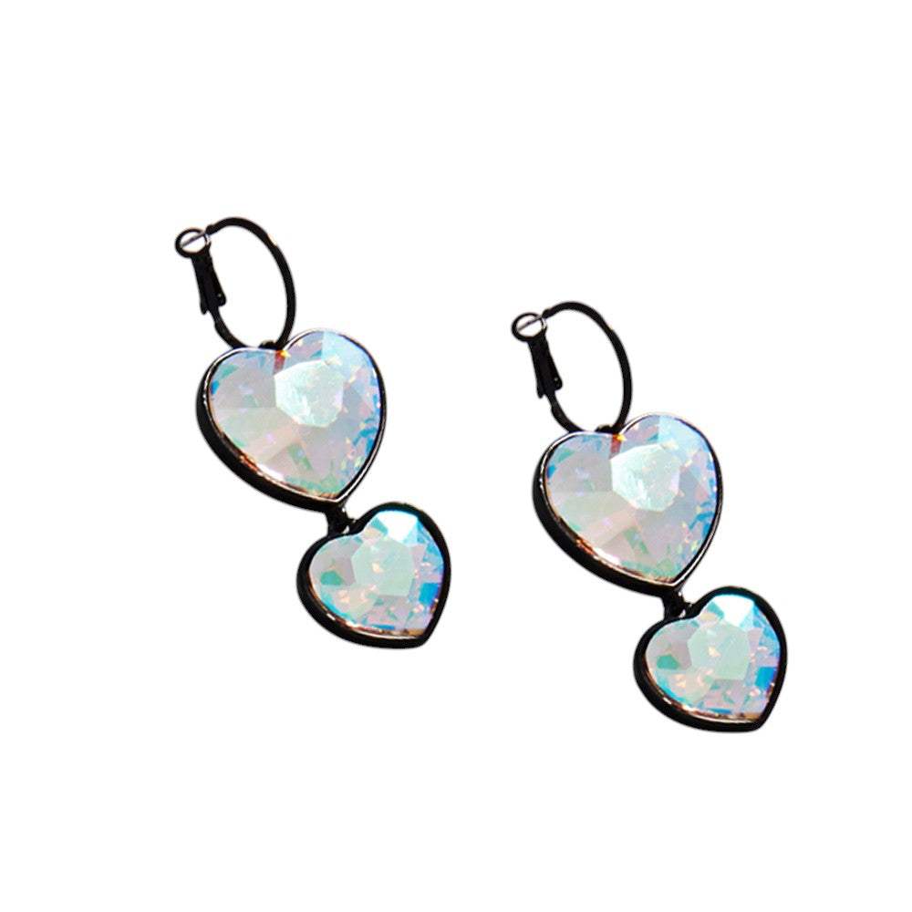 Crystal Stone Double Heart Link Dropdown Earrings - Madeline Love - Flyclothing LLC