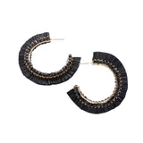 Cube Bead Embellished Raffia Hoop Earrings - Madeline Love - Flyclothing LLC