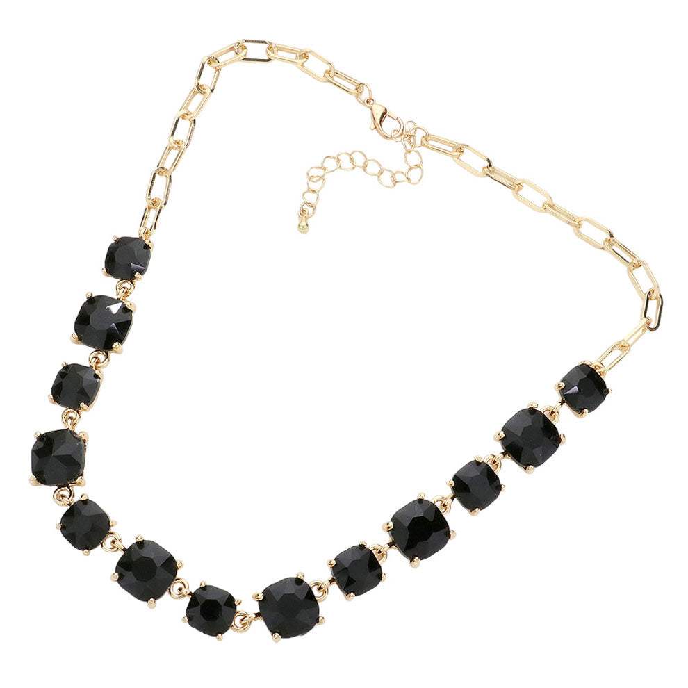 Cushion Square Stone Link Evening Necklace - Madeline Love - Flyclothing LLC