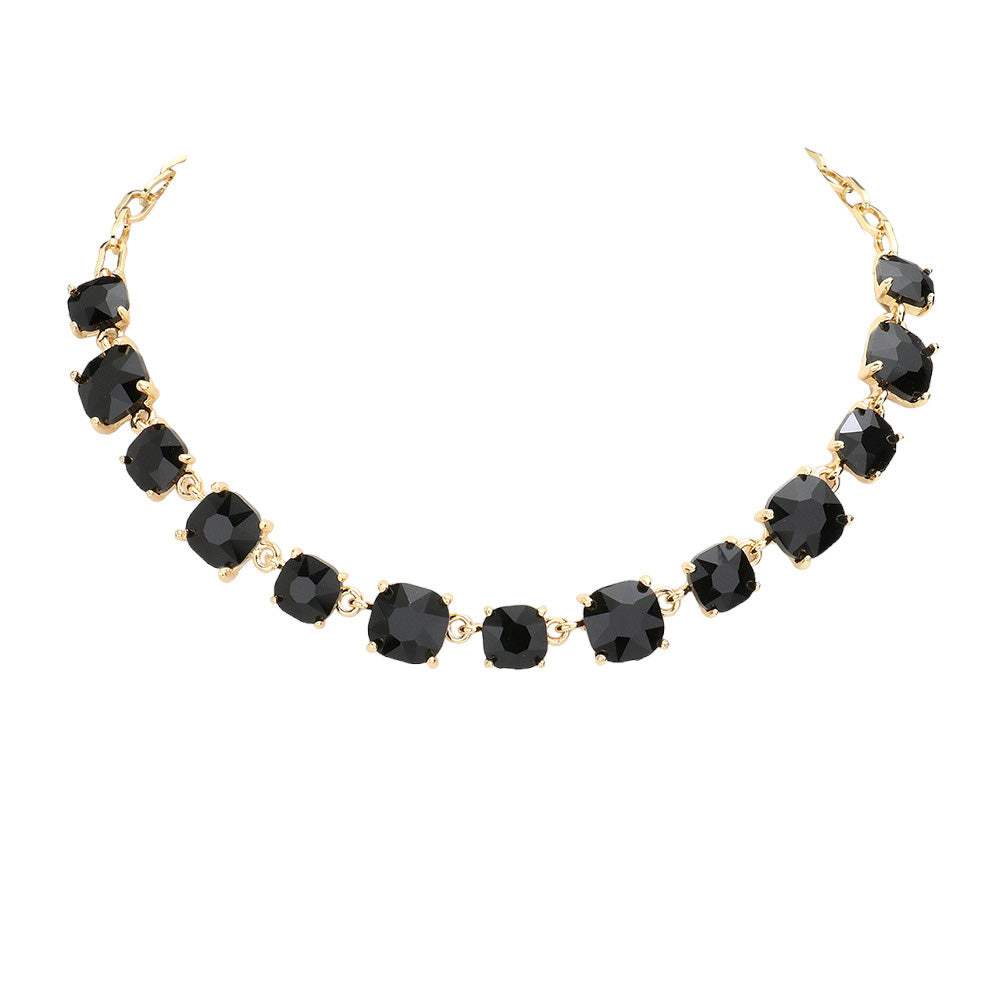 Cushion Square Stone Link Evening Necklace - Madeline Love - Flyclothing LLC