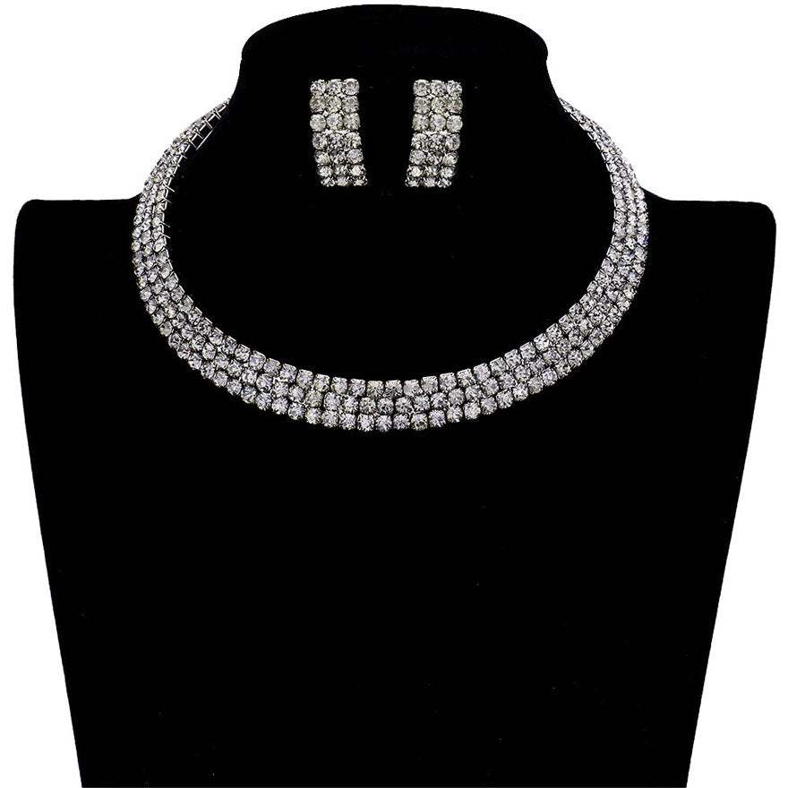 3 Rows Rhinestone Open Choker Necklace - Madeline Love - Flyclothing LLC