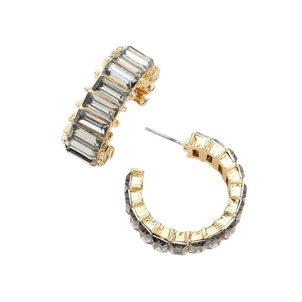 Baguette Stone Cluster Hoop Evening Earrings - Madeline Love - Flyclothing LLC