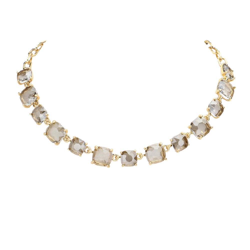 Cushion Square Stone Link Evening Necklace - Madeline Love - Flyclothing LLC