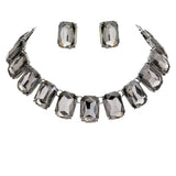Emerald Cut Stone Link Evening Necklace Earring Set - Madeline Love - Flyclothing LLC