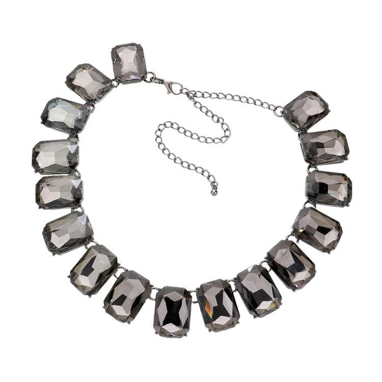 Emerald Cut Stone Link Evening Necklace Earring Set - Madeline Love - Flyclothing LLC