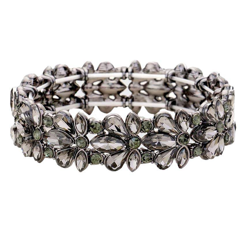 Floral Crystal Stretch Evening Bracelet - Madeline Love - Flyclothing LLC
