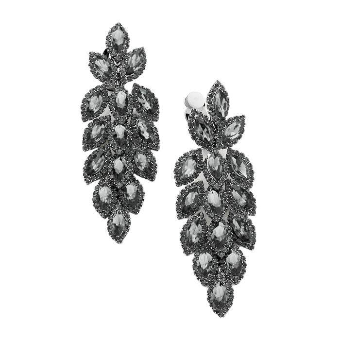 Marquise Crystal Oval Cluster Vine Clip On Earrings - Madeline Love - Flyclothing LLC