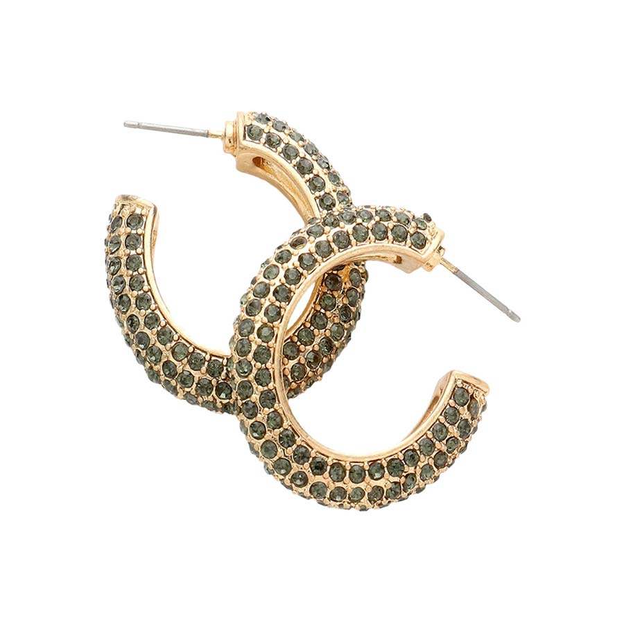 Rhinestone Embellished Oval Hoop Evening Earrings - Madeline Love - Flyclothing LLC