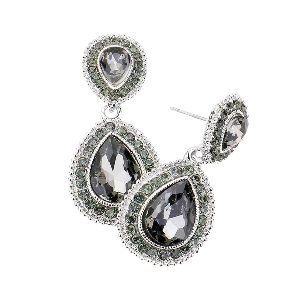 Rhinestone Trim Teardrop Evening Earrings - Madeline Love - Flyclothing LLC