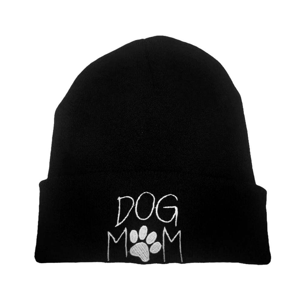 Dog Mom Message Paw Pointed Solid Knit Beanie Hat - Madeline Love - Flyclothing LLC