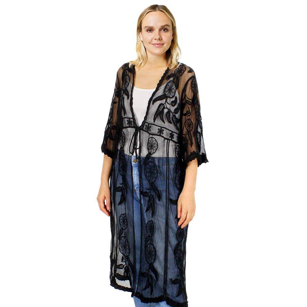 Dream Catcher Lace Long Cover Up Kimono Poncho - Madeline Love - Flyclothing LLC