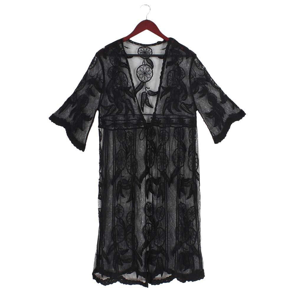 Dream Catcher Lace Long Cover Up Kimono Poncho - Madeline Love - Flyclothing LLC