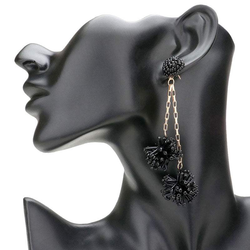 Dropped Beaded Double Ball Dangle Earrings - Madeline Love - Flyclothing LLC