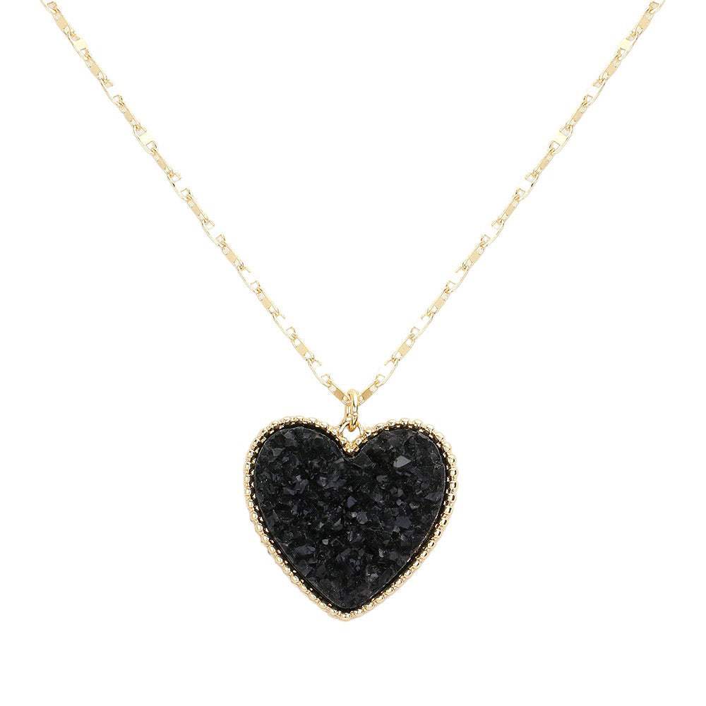 Druzy Heart Pendant Necklace - Madeline Love - Flyclothing LLC