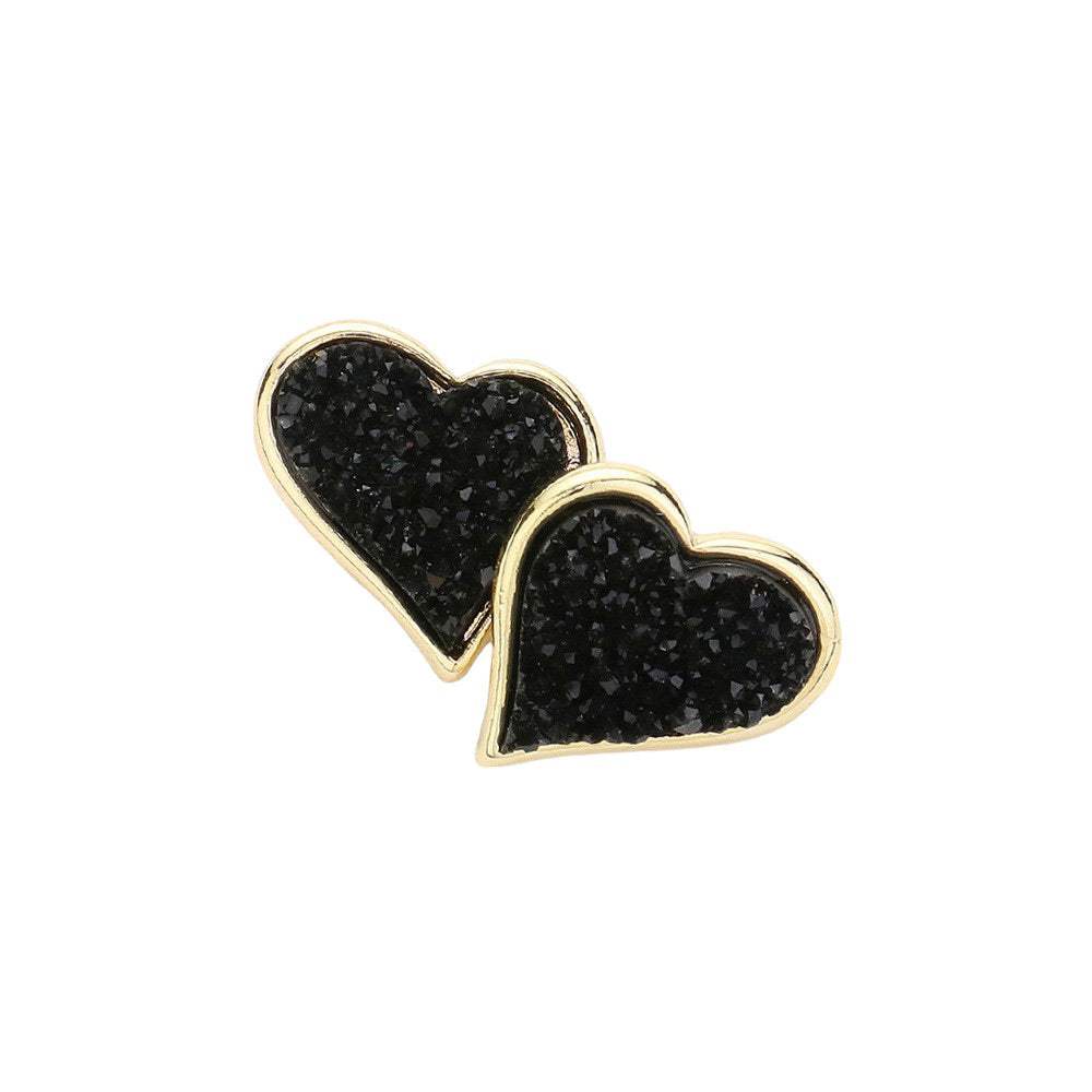 Druzy Heart Stud Earrings - Madeline Love - Flyclothing LLC