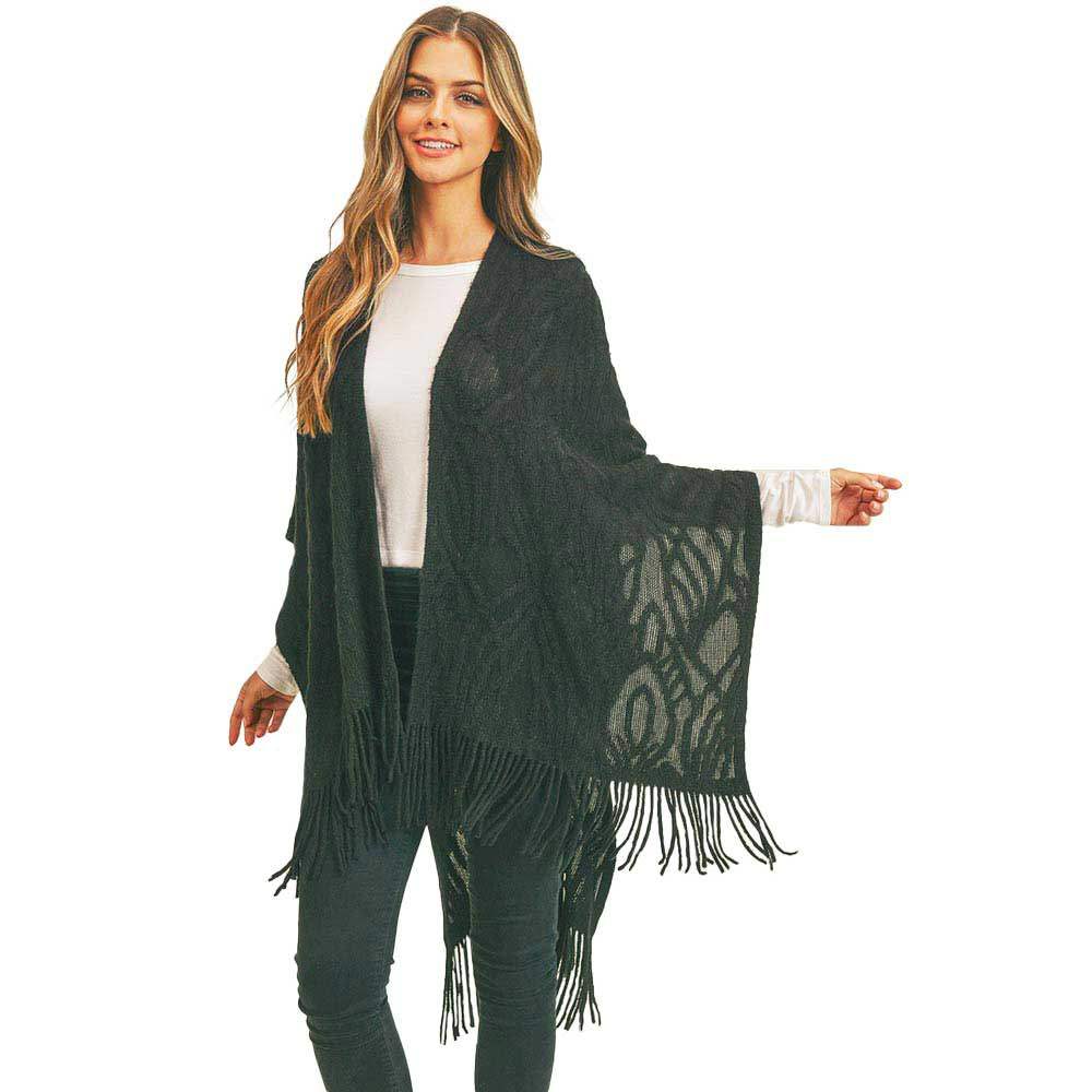 Embossed Pattern Tassel Ruana - Madeline Love - Flyclothing LLC