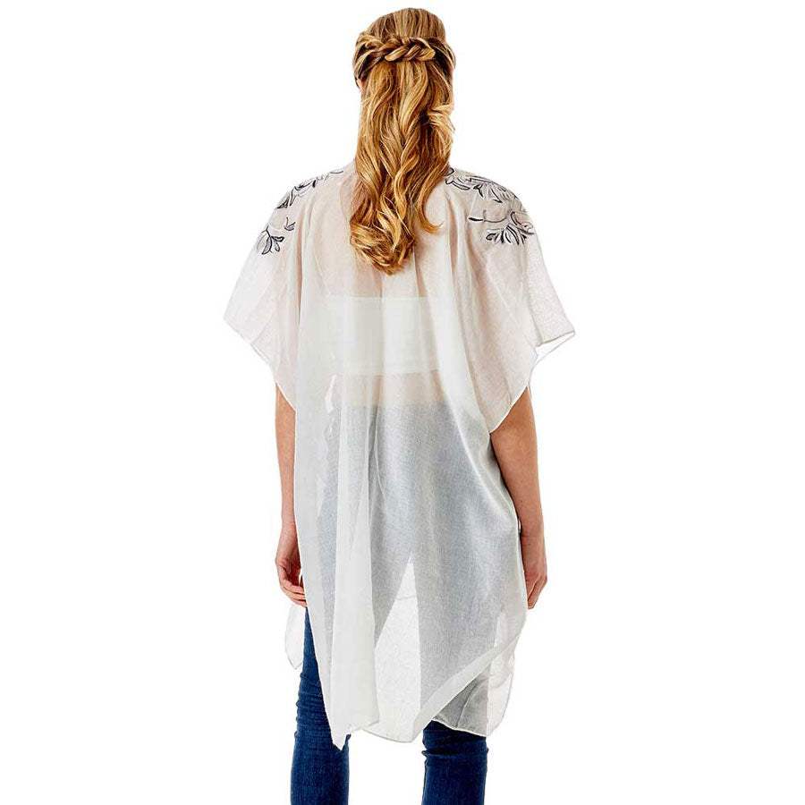 Black Embroidery Floral Cover Up Kimono Cardigan - Madeline Love - Flyclothing LLC