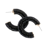 Faceted Bead Embellished Raffia Wrapped Hoop Earrings - Madeline Love - Flyclothing LLC