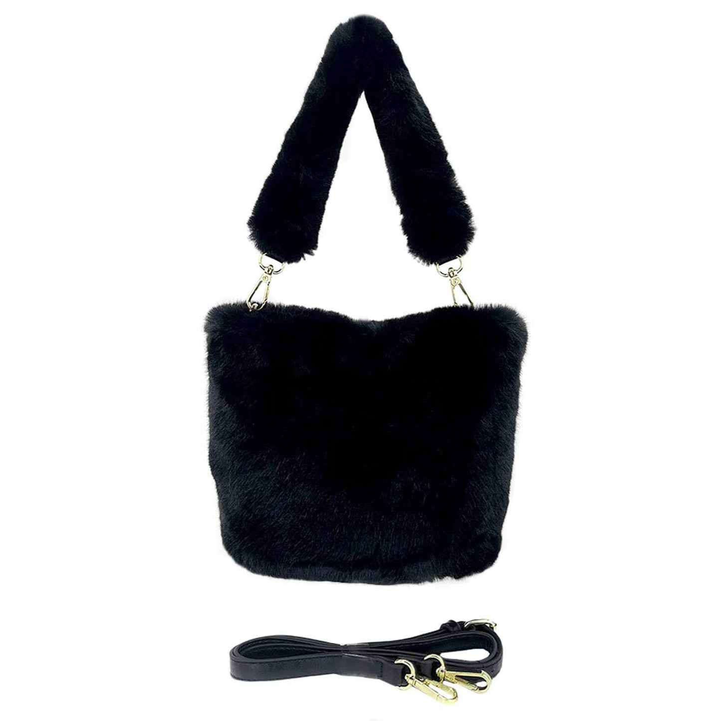 Fashionable Solid Faux Fur Tote Crossbody Bag - Madeline Love - Flyclothing LLC