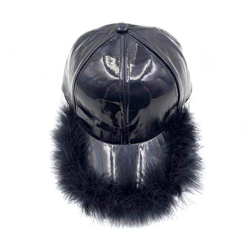 Faux Feather Trimmed Hologram Baseball Cap - Madeline Love - Flyclothing LLC