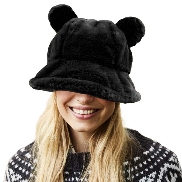 Faux Fur Bear Ear Bucket Hat - Madeline Love - Flyclothing LLC