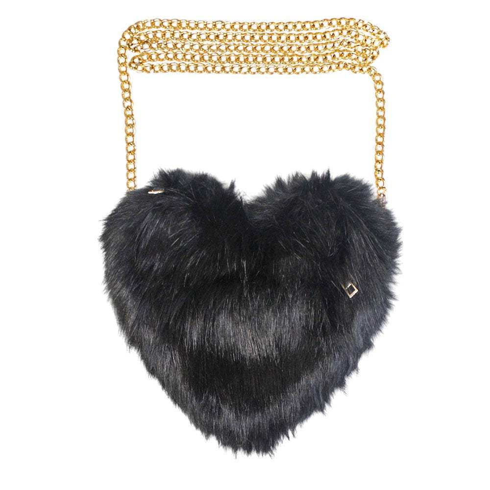 Faux Fur Heart Crossbody Bag - Madeline Love - Flyclothing LLC