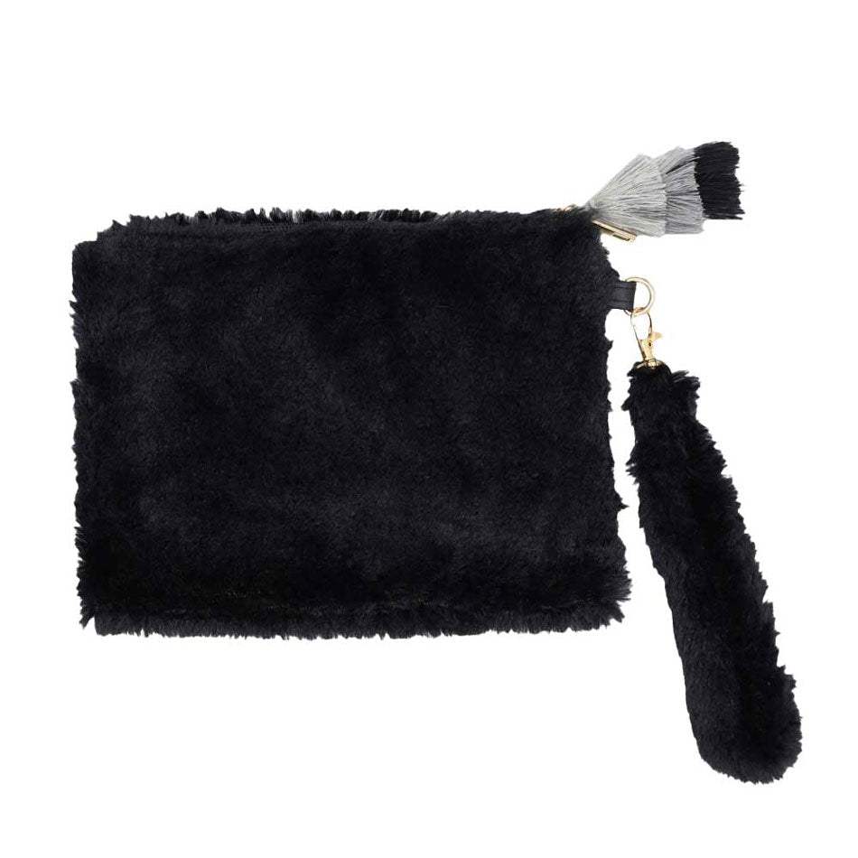 Faux Fur Tassel Pouch With Wristlet - Madeline Love - Flyclothing LLC