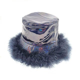 Faux Fur Trimmed Hologram Bucket Hat - Madeline Love - Flyclothing LLC