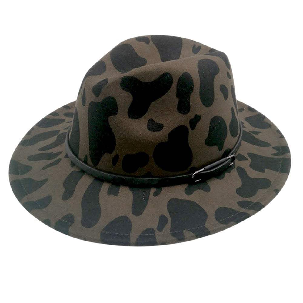 Faux Leather Band Cattle Patterned Panama Hat - Madeline Love - Flyclothing LLC
