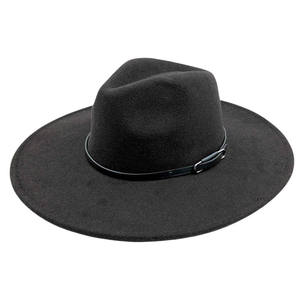 Faux Leather Band Solid Panama Hat - Madeline Love - Flyclothing LLC