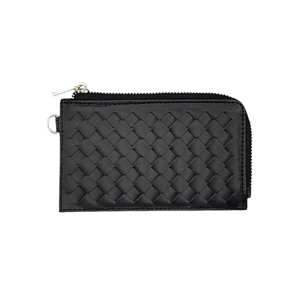 Faux Leather Basket Weave Flat Card Holder Wallet with Wristlet - Madeline Love - Flyclothing LLC