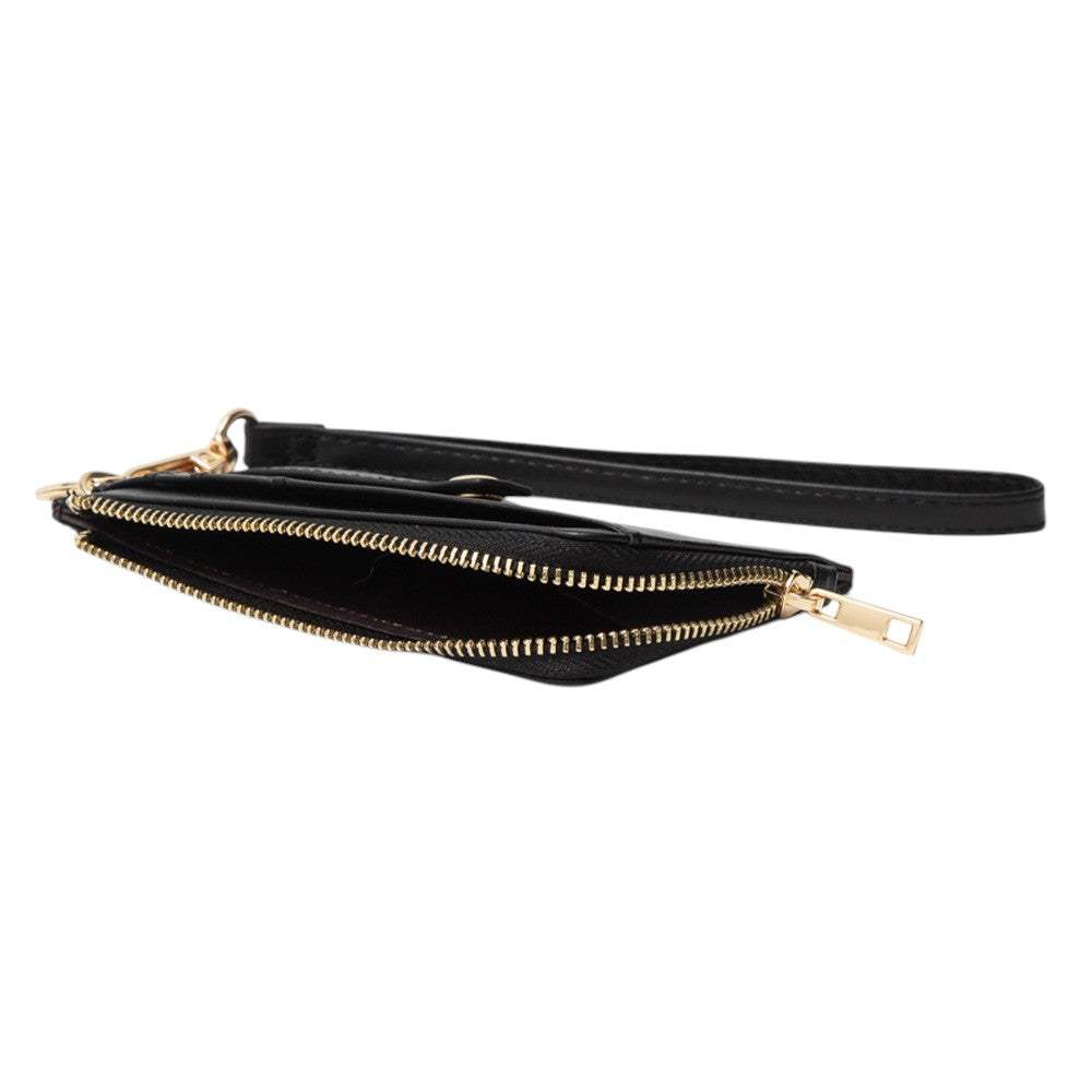 Faux Leather Basket Weave Flat Card Holder Wallet with Wristlet - Madeline Love - Flyclothing LLC
