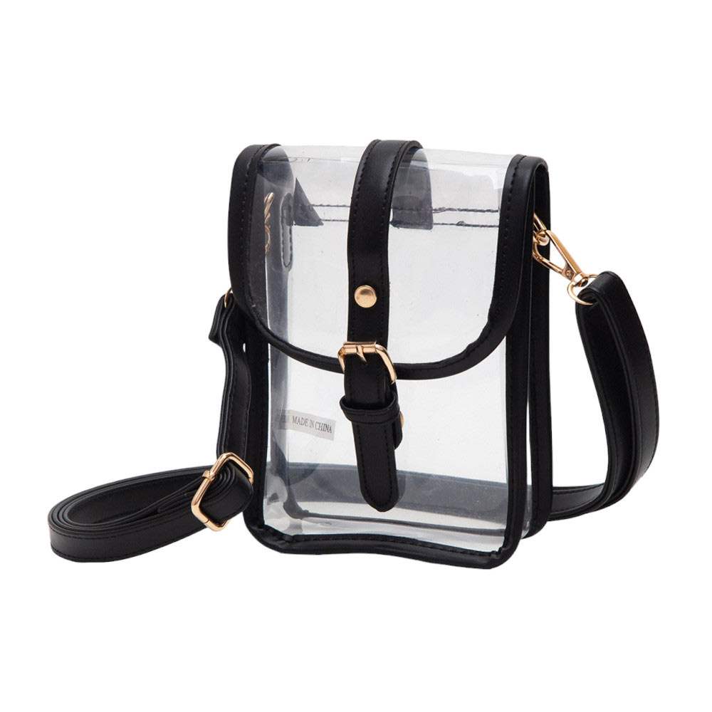 Faux Leather Belt Buckle Pointed Transparent Crossbody Bag - Madeline Love - Flyclothing LLC