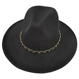 Faux Leather Braided Chain Band Pointed Fedora Hat - Madeline Love - Flyclothing LLC